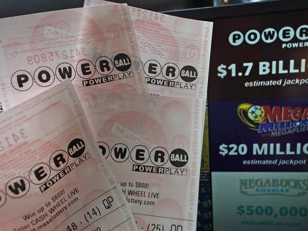 Powerball tickets are shown at a lottery agent, Tuesday, Oct. 10, 2023, in Haverhill, Mass.