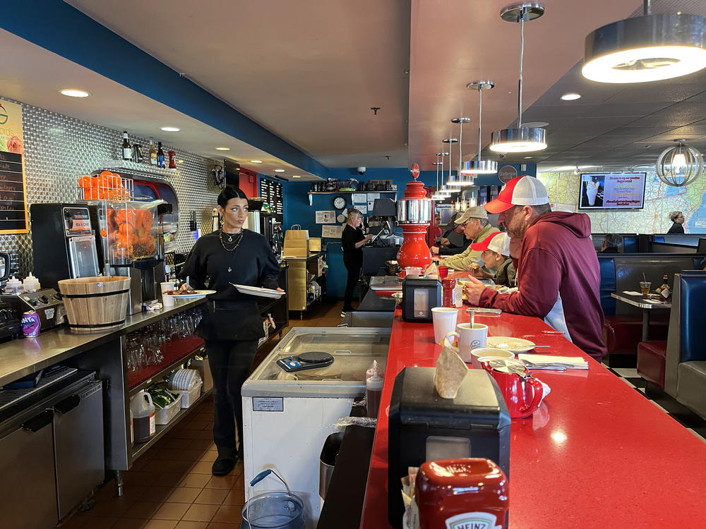 The walls of the Roundabout Diner illustrate the many candidates who have sat at the countertop to share a meal with potential voters over the years in Portsmouth, N.H. on Monday.