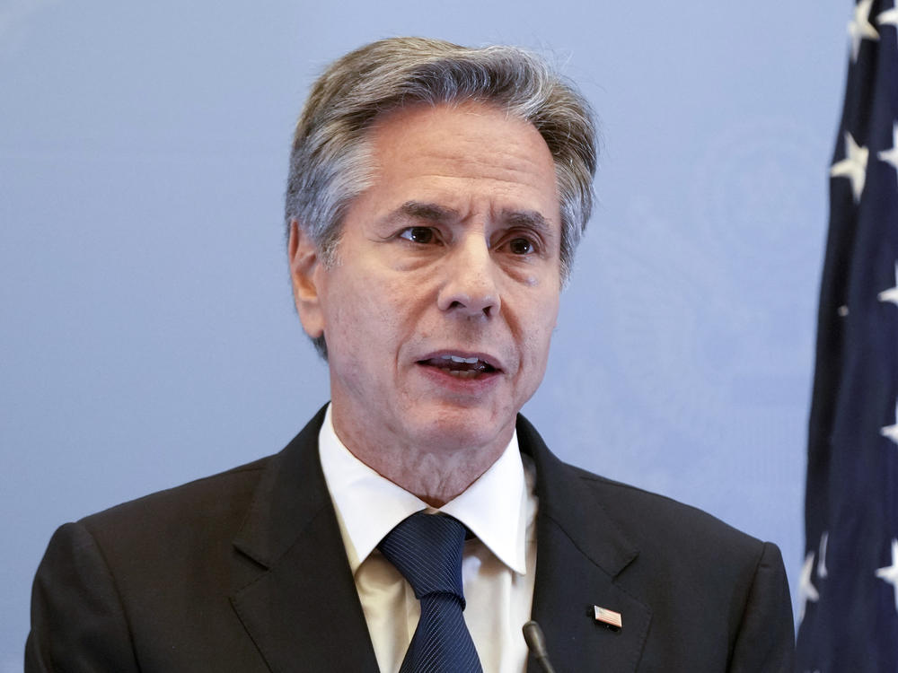 U.S. Secretary of State Antony Blinken speaks during a press conference, Thursday Oct. 12, 2023, in Tel Aviv.