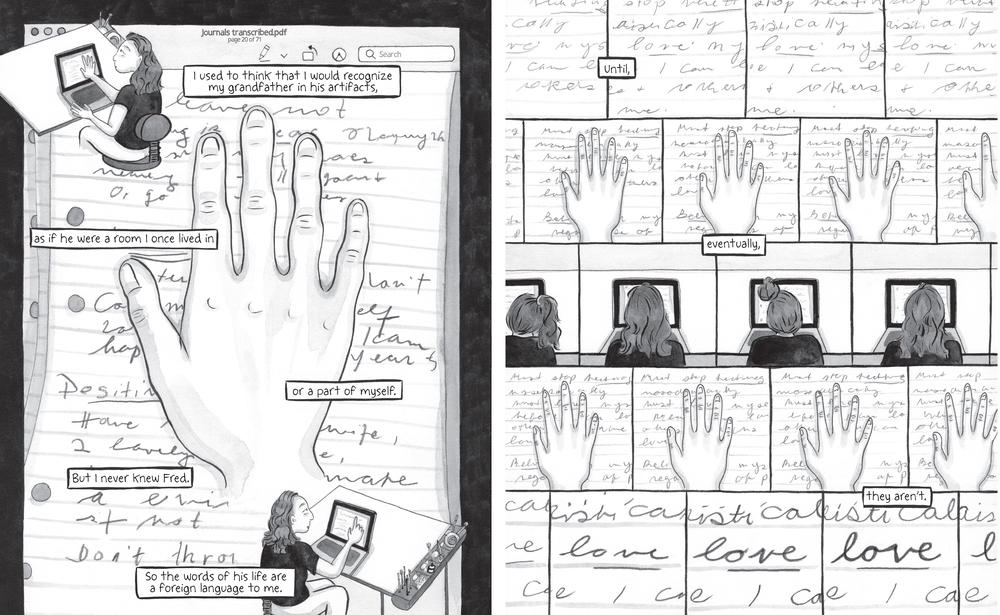 A page from <em>Artificial</em>. Amy writes that she used to think she could recognize her grandfather in his artifacts.