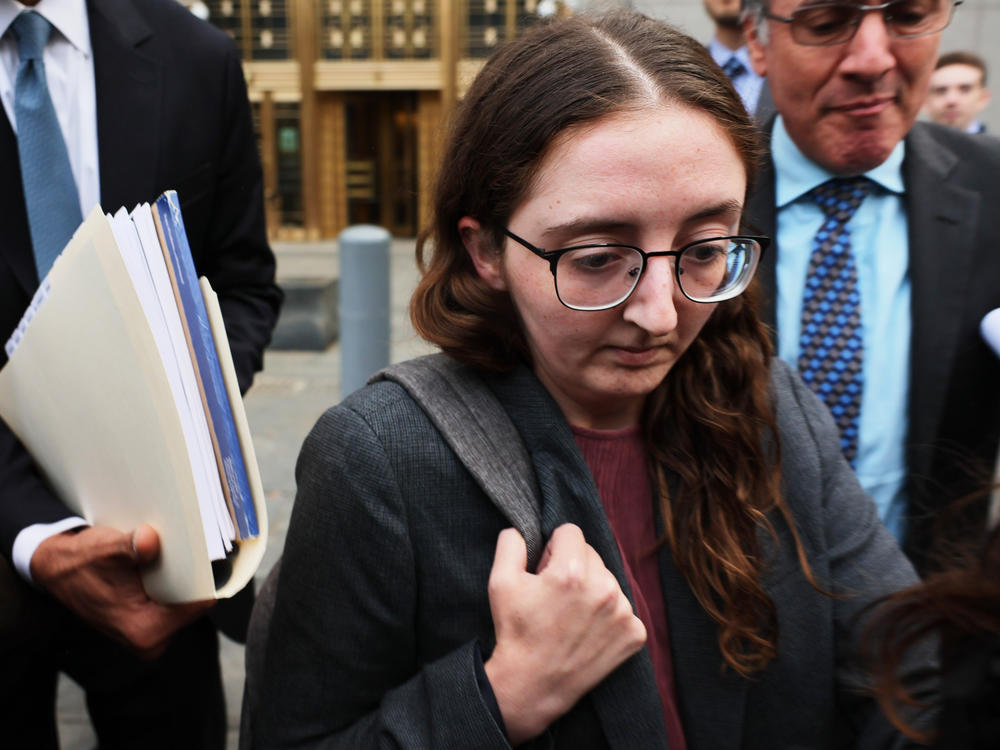Caroline Ellison, the former CEO of Alameda Research, leaves federal court in New York City after testifying during the trial of Bankman-Fried on Oct. 10. Ellison is a star witness for prosecutors because she was both Bankman-Fried's then-girlfriend and a top executive in his cryptocurrency empire.