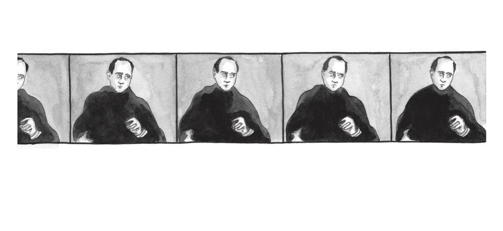 A page from Amy Kurzweil's <em>Artificial: A Love Story</em> showing tiny variations in the author's repeated drawings of her grandfather's portrait.