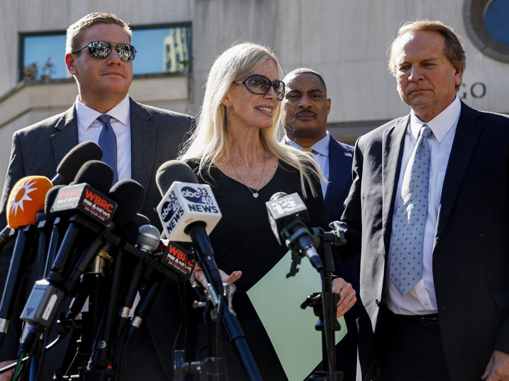 Beth Holloway speaks to media after the appearance of Joran van der Sloot outside a federal courthouse in Birmingham, Ala. on Oct. 18, 2023. Van der Sloot, the chief suspect in Natalee Holloway's 2005 disappearance in Aruba admitted he killed her and disposed of her remains, and pleaded guilty that he tried to extort money from the teen's mother.