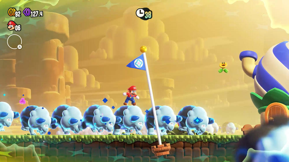 One early wonder effect summons a stampede that carries you way past the normal end of the level.