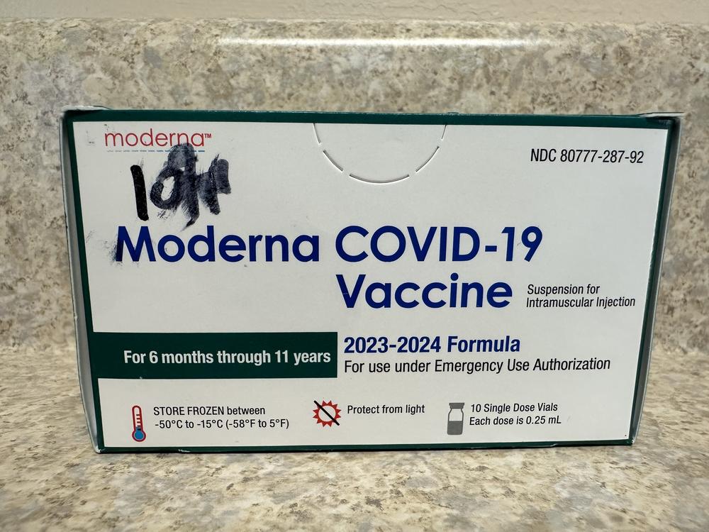 A pediatric dosage of the new Moderna COVID vaccine, after a long-awaited shipment finally arrived at the office of Southern Orange County Pediatric Associates. The date the vaccine arrived, Oct. 11, is marked on the box.