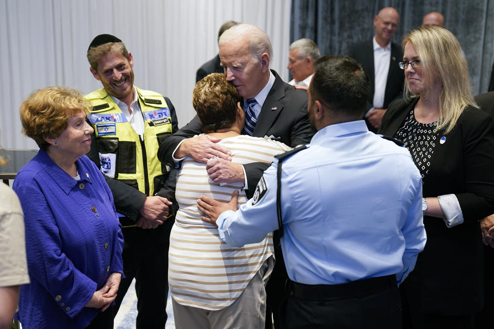 President Joe Biden meets with victims' relatives and first responders who were directly affected by the Hamas attacks, Wednesday, Oct. 18, 2023, in Tel Aviv.