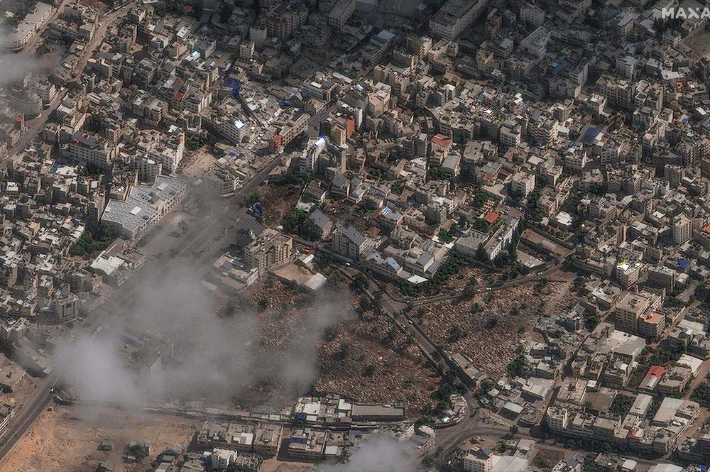 Satellite imagery of the Al Ahli Arab Hospital in Gaza after a catastrophic explosion earlier this week.