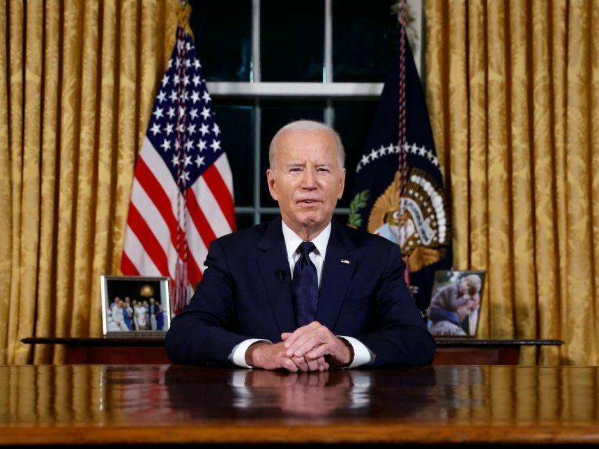President Biden addresses the nation on the conflict between Israel and Gaza and the Russian invasion of Ukraine from the Oval Office of the White House on Thursday.