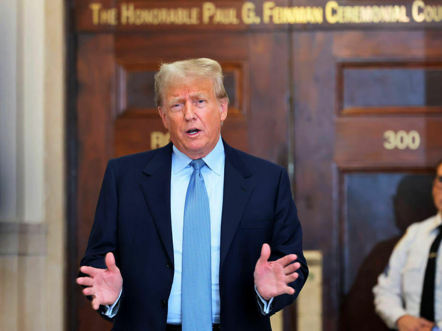Former President Donald Trump speaks after returning from a break during his civil fraud trial at New York State Supreme Court on Oct. 18 in New York City.