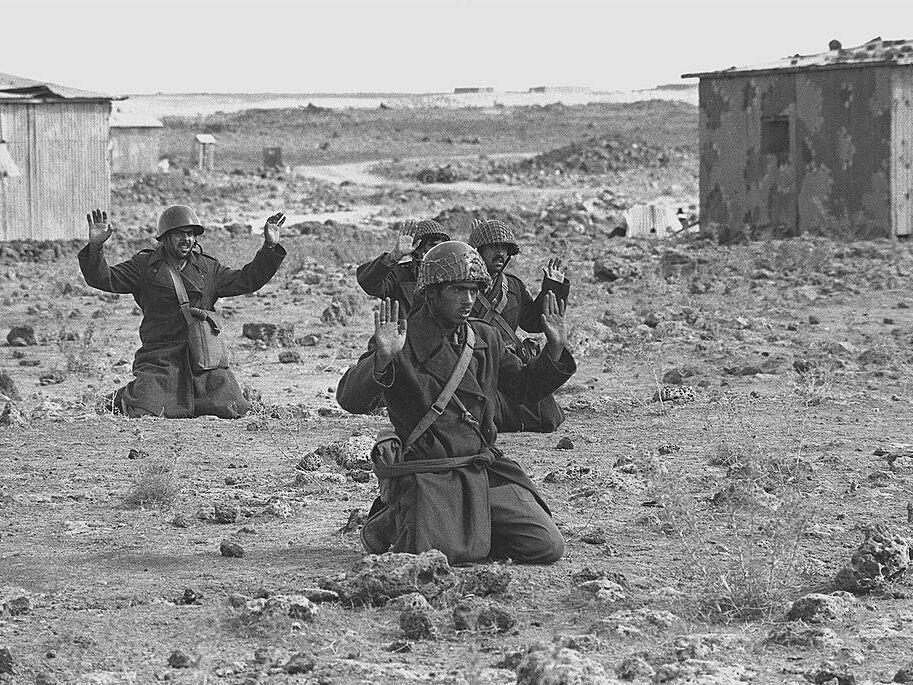 Syrian soldiers raise their hands in surrender on Oct. 10, 1973, in the Golan Heights, five days into the Yom Kippur War.