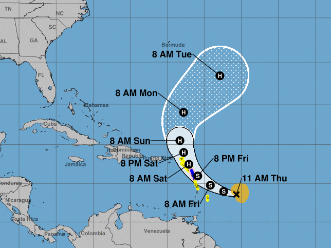 Tropical Storm Tammy is moving west towards the Leeward Islands with sustained wind speeds of 60 mph.