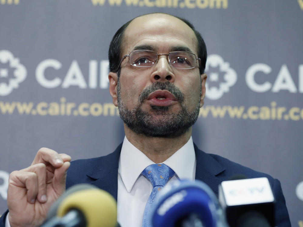 Council on American-Islamic Relations (CAIR) national executive director Nihad Awad speaks during a news conference, Jan. 30, 2017, in Washington.