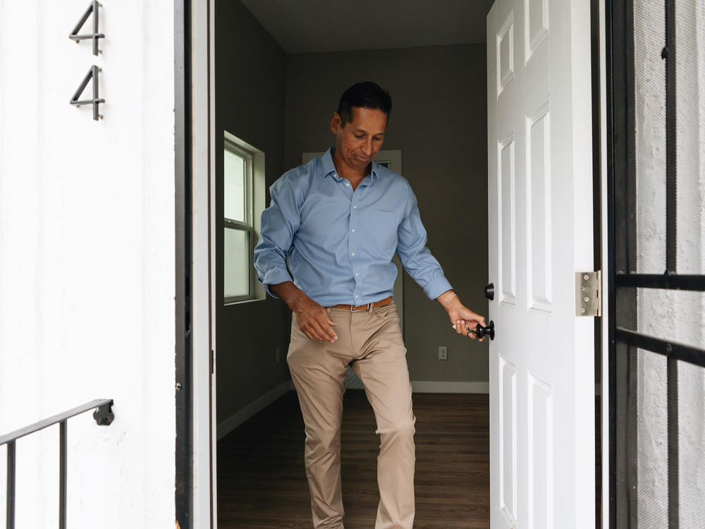 Dan Valdez, housing acquisitions manager for the nonprofit Brilliant Corners, checks out a recently leased property near downtown Los Angeles.