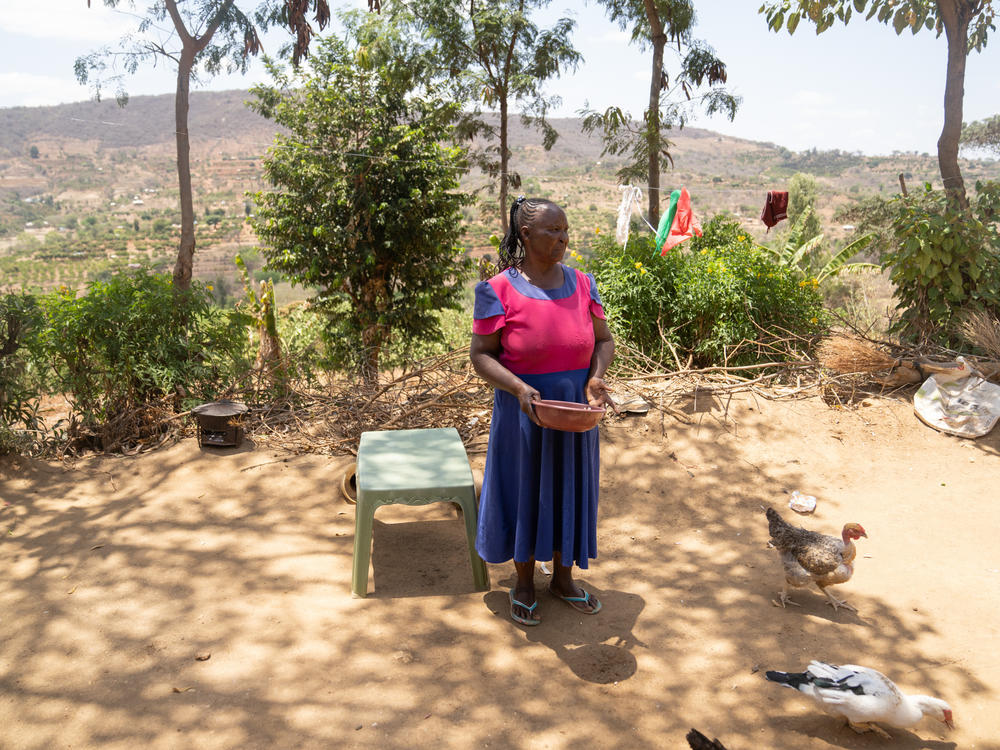 Joyce Mutisya, 71, outside her home in Wote, Kenya. For years she's struggled with symptoms of dementia. But she didn't realize it was a condition for which she could seek professional help.
