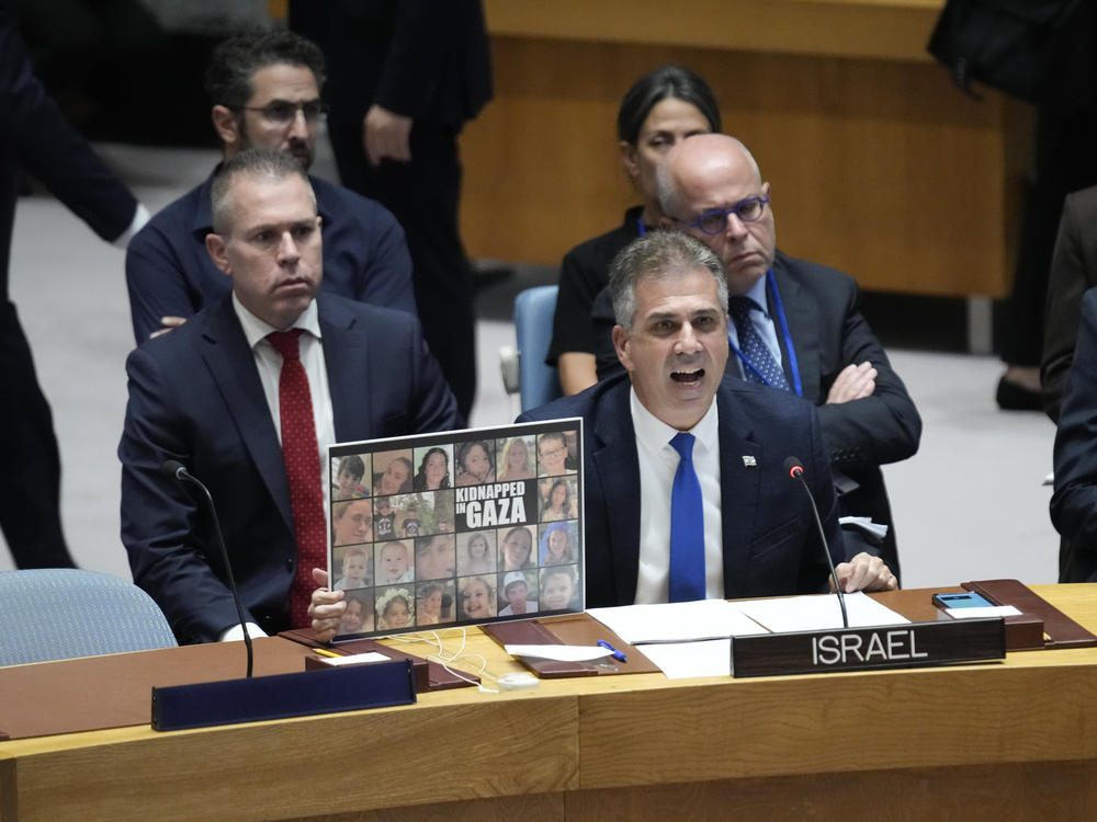 Israeli Foreign Minister Eli Cohen speaks during a Security Council meeting at United Nations headquarters on Tuesday.