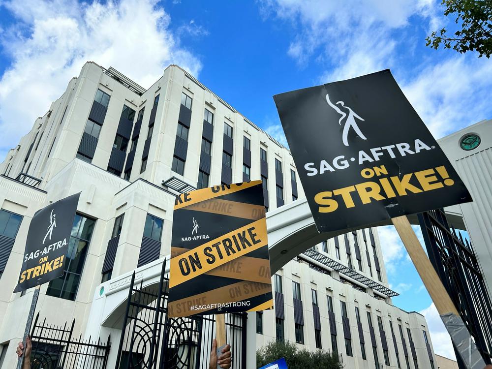 Picket signs outside SONY studios in Culver City