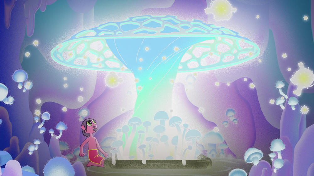 A scene from <em>The Midnight Gospel</em> episode centering Trussell and his mom.