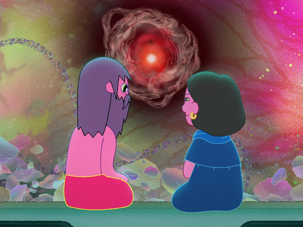 Duncan Trussell and his mom, as imagined in the show <em>The Midnight Gospel</em>.