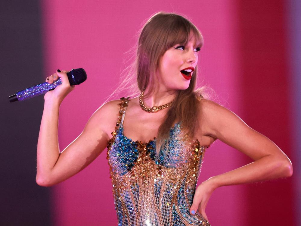 Taylor Swift performs during her Eras Tour at SoFi Stadium in Inglewood, Calif., on Aug. 7. Data shows Americans continue to spend big on things like high-profile concerts.