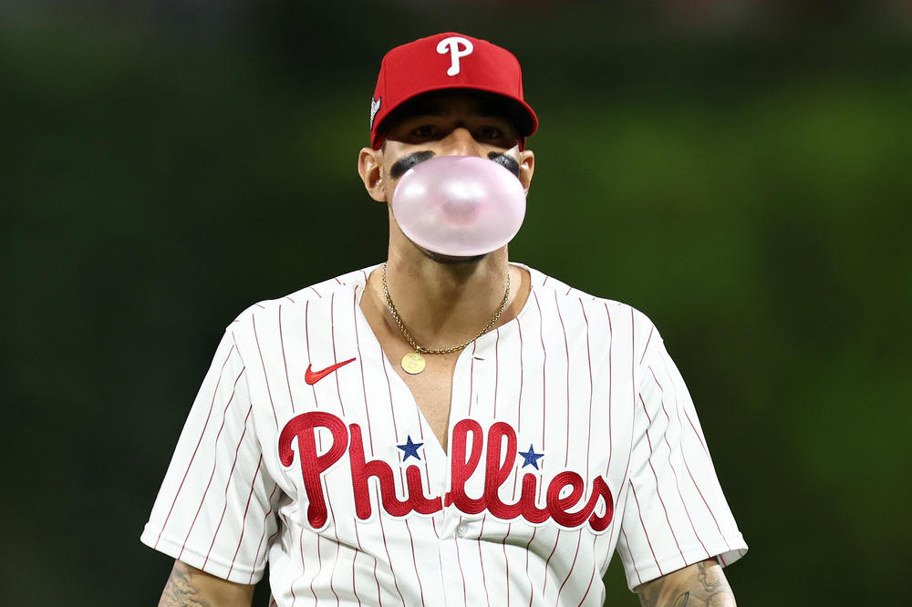 Nick Castellanos of the Philadelphia Phillies before a game on Oct. 4, 2023.