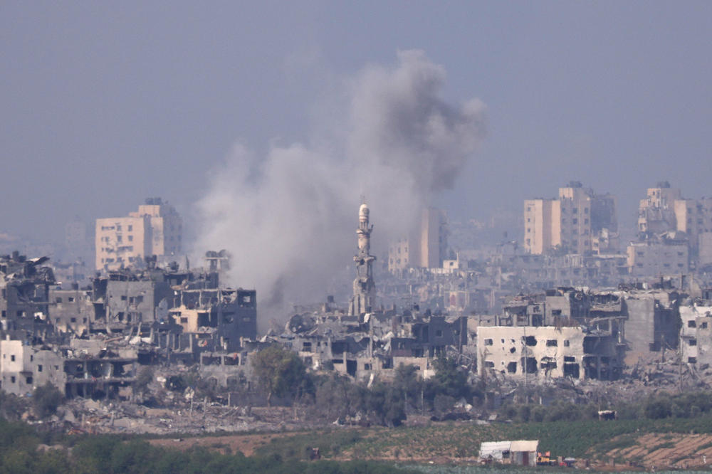 Smoke rises from an explosion in Gaza on Saturday.