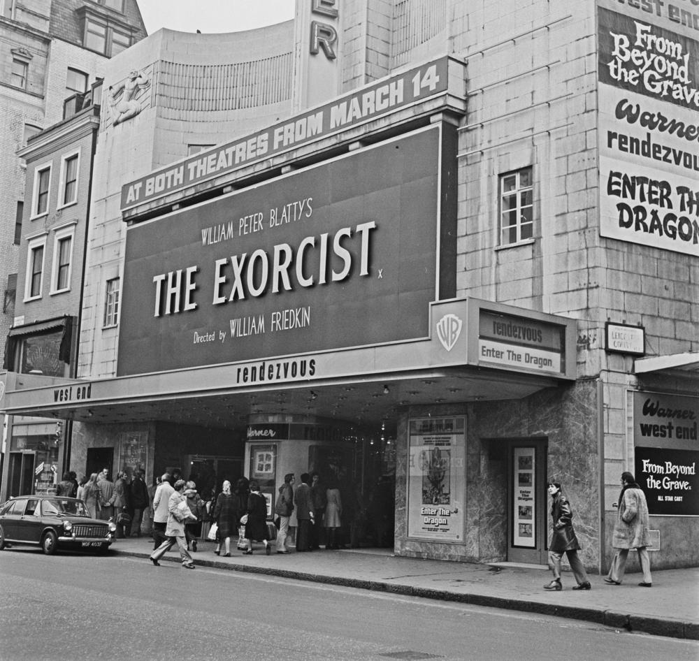 <em>The Exorcist</em> on the marquee at the Warner Rendezvous cinema in London in March 1974.