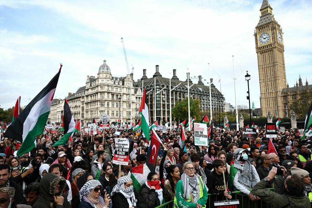 Thousands of people gathered for a pro-Palestinian march in London on Saturday.