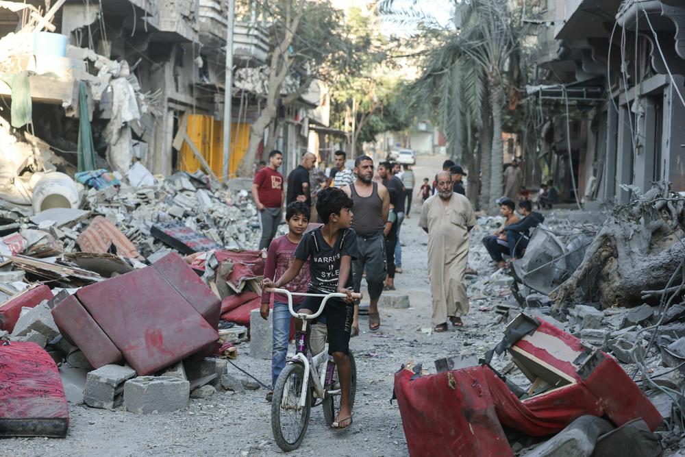 Destruction in the Nuseirat refugee camp in central Gaza, pictured Monday.