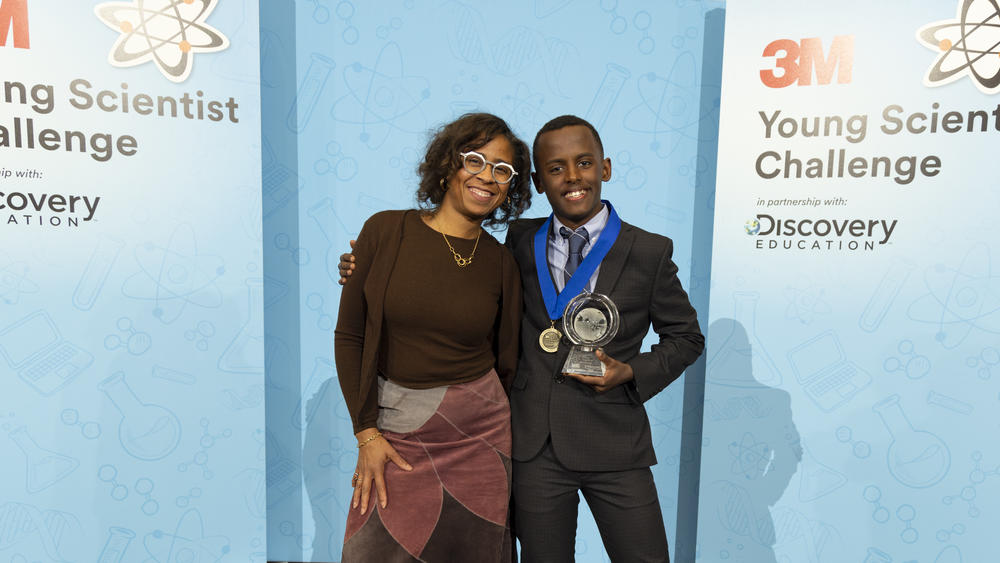 Heman Bekele with the help of his 3M mentor, Deborah Isabelle (left), created a prototype soap to treat melanoma. Isabelle said of Bekele, 