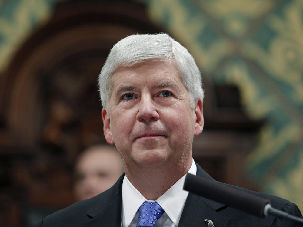Then-Michigan Gov. Rick Snyder delivers his State of the State address at the state Capitol in Lansing, Mich., on Jan. 23, 2018.
