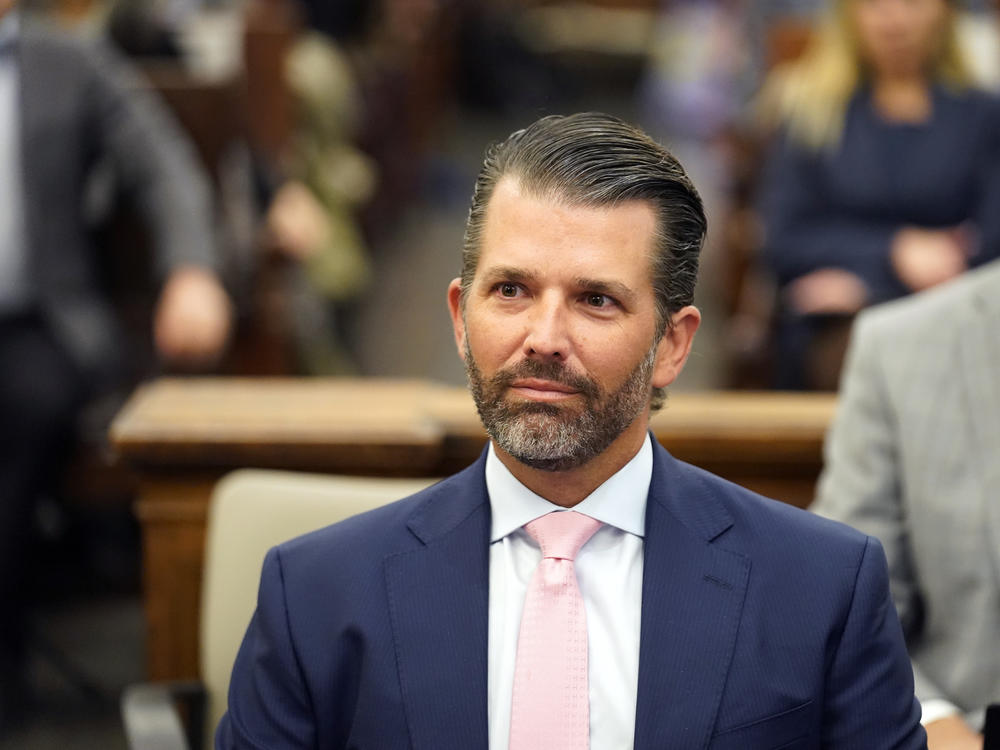 Donald Trump Jr. sits in a New York courtroom on Wednesday in New York on Nov. 1, 2023.