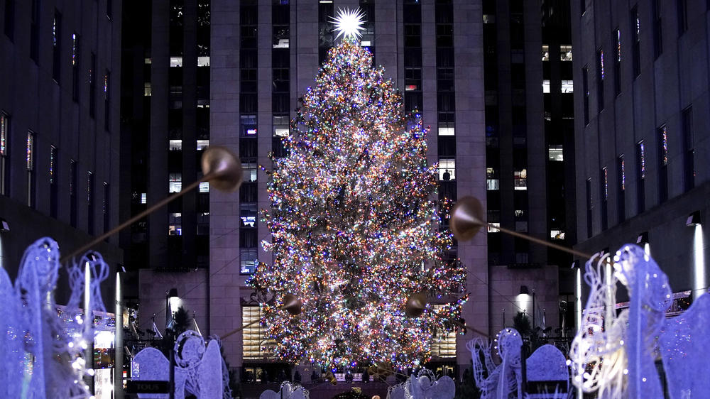 The Rockefeller Center Christmas tree stands illuminated following the 90th annual lighting ceremony, on Nov. 30, 2022, in New York.