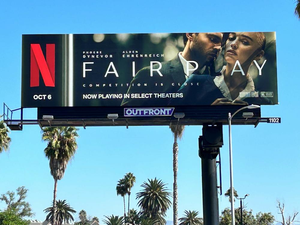 Look closely: A billboard near the picket lines outside the Netflix headquarters in Hollywood has been altered.
