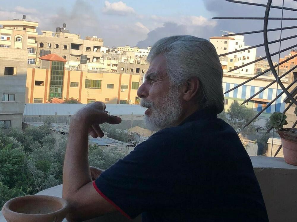 Qassem Ali on his rooftop balcony in Gaza.