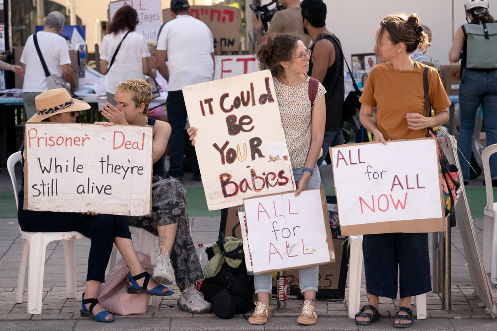 People protest for the return of hostages in Tel Aviv on Nov. 5