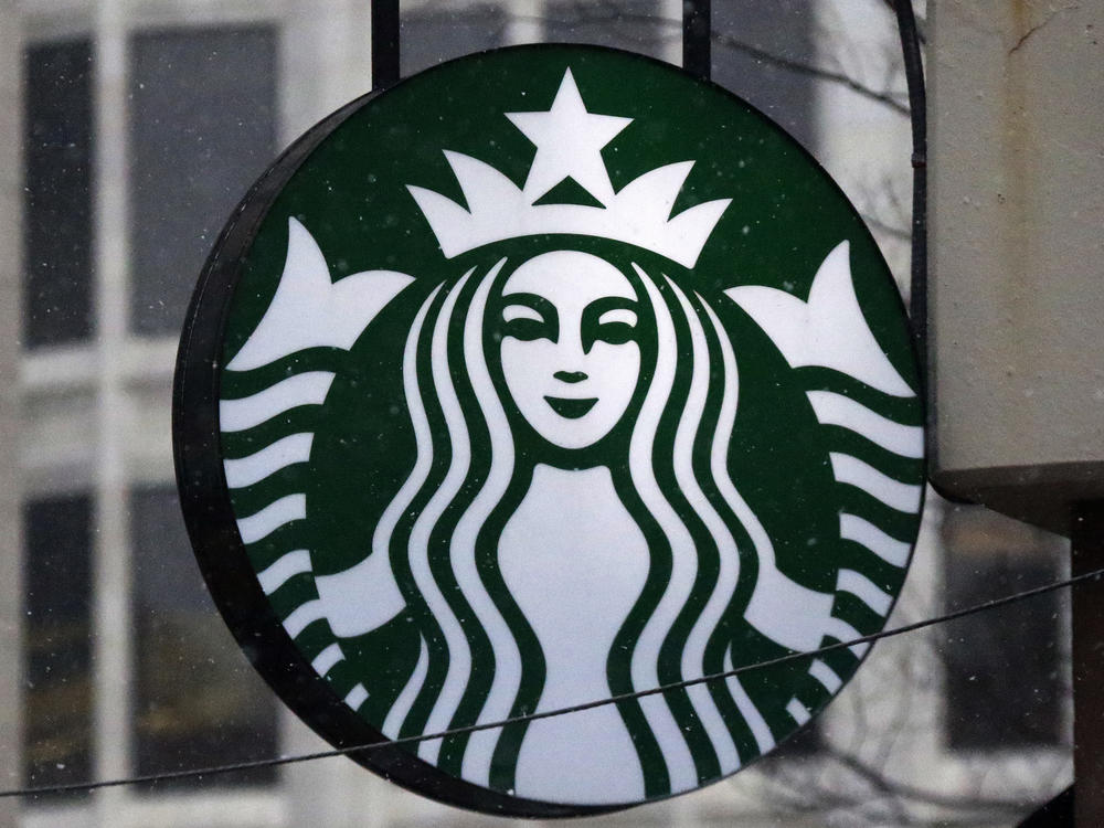 The Starbucks logo is seen on a shop, March 14, 2017, in downtown Pittsburgh.