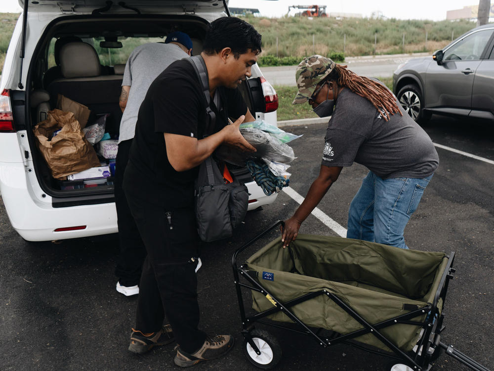The HOPICS outreach team packs items to give to people living in street encampments.