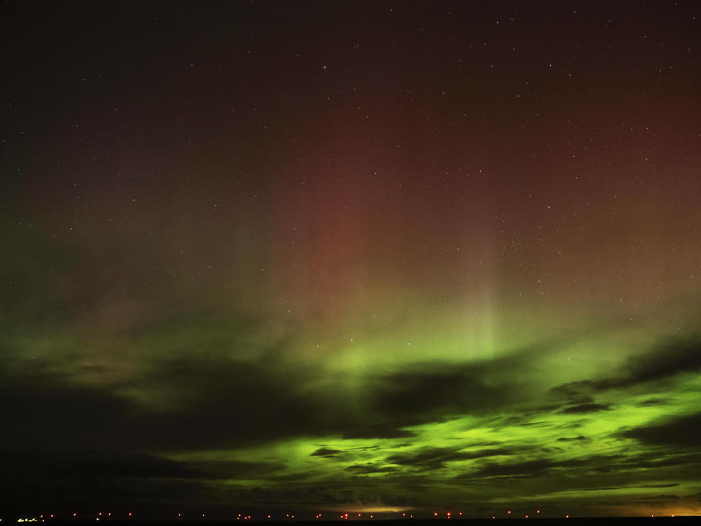 An aurora borealis, also known as the northern lights, is seen in the sky in the early morning hours of Monday, April 24, 2023, near Washtucna, Wash.