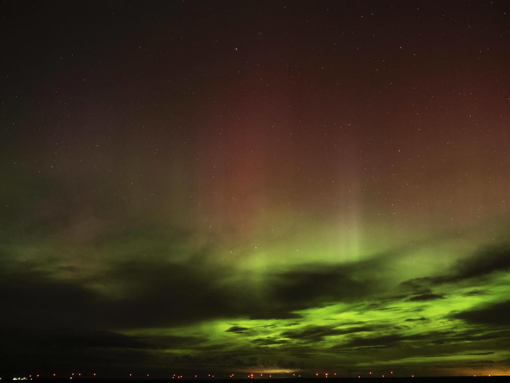 An aurora borealis, also known as the northern lights, is seen in the sky in the early morning hours of Monday, April 24, 2023, near Washtucna, Wash.