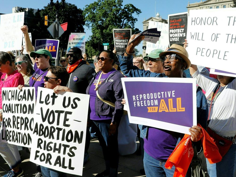 A #RestoreRoe rally outside Michigan's capitol in Lansing in Sept. 2022. Voters overwhelmingly approved enshrining abortion rights in the state constitution later that year.