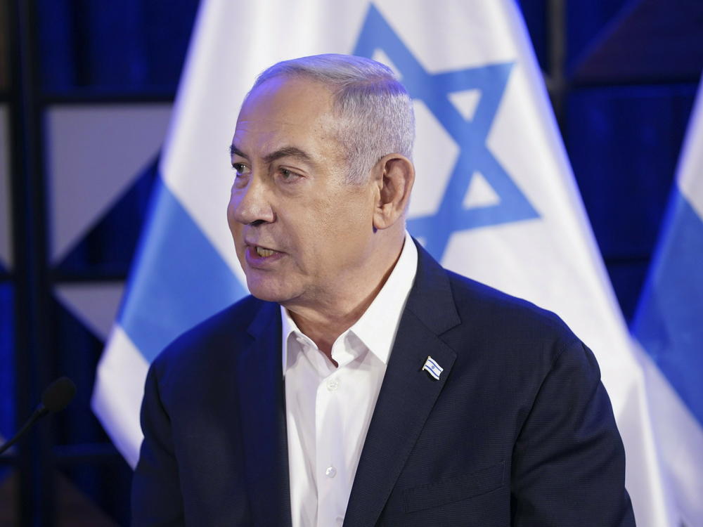 Israeli Prime Minister Benjamin Netanyahu speaks as he meets with President Biden, Oct. 18, in Tel Aviv.