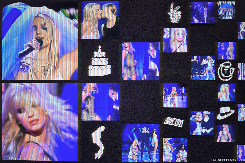 Fan art from Britney Spears' 2003 MTV VMAs performance with Madonna, Christina Aguilera and Missy Elliott.
