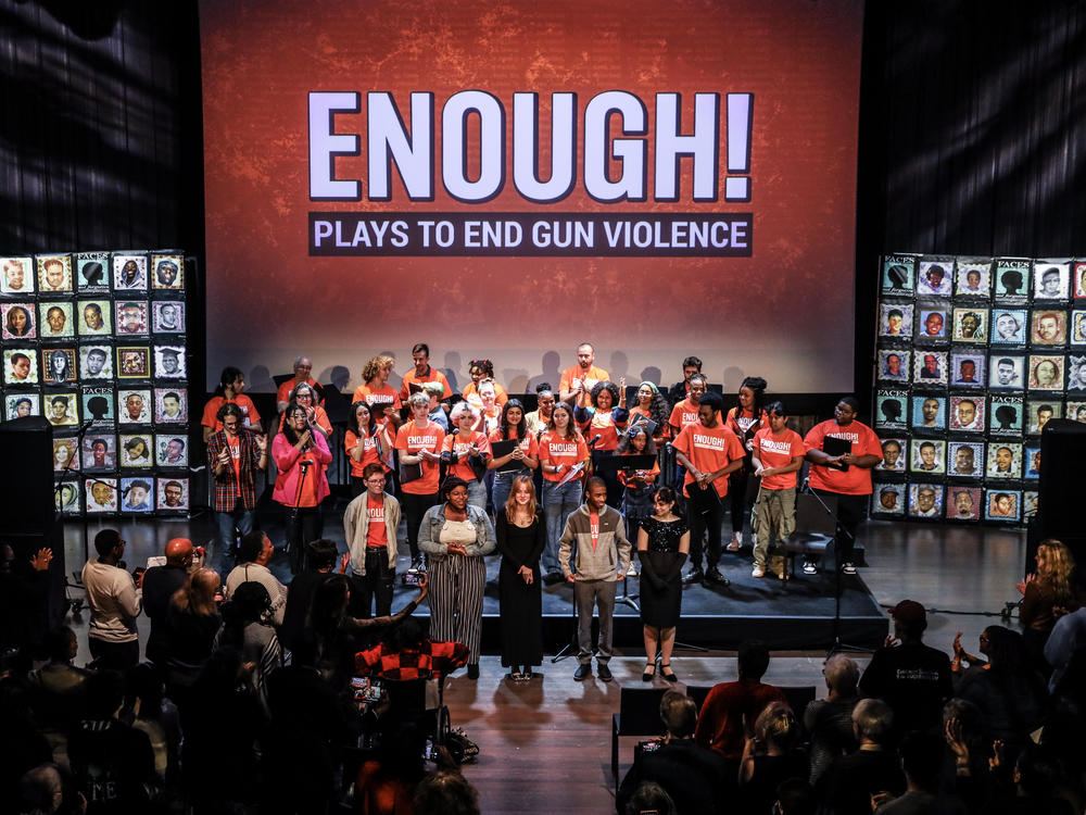 The award-winning young playwrights of Enough! take a bow at the Kennedy Center in Washington, D.C., in November 2023.