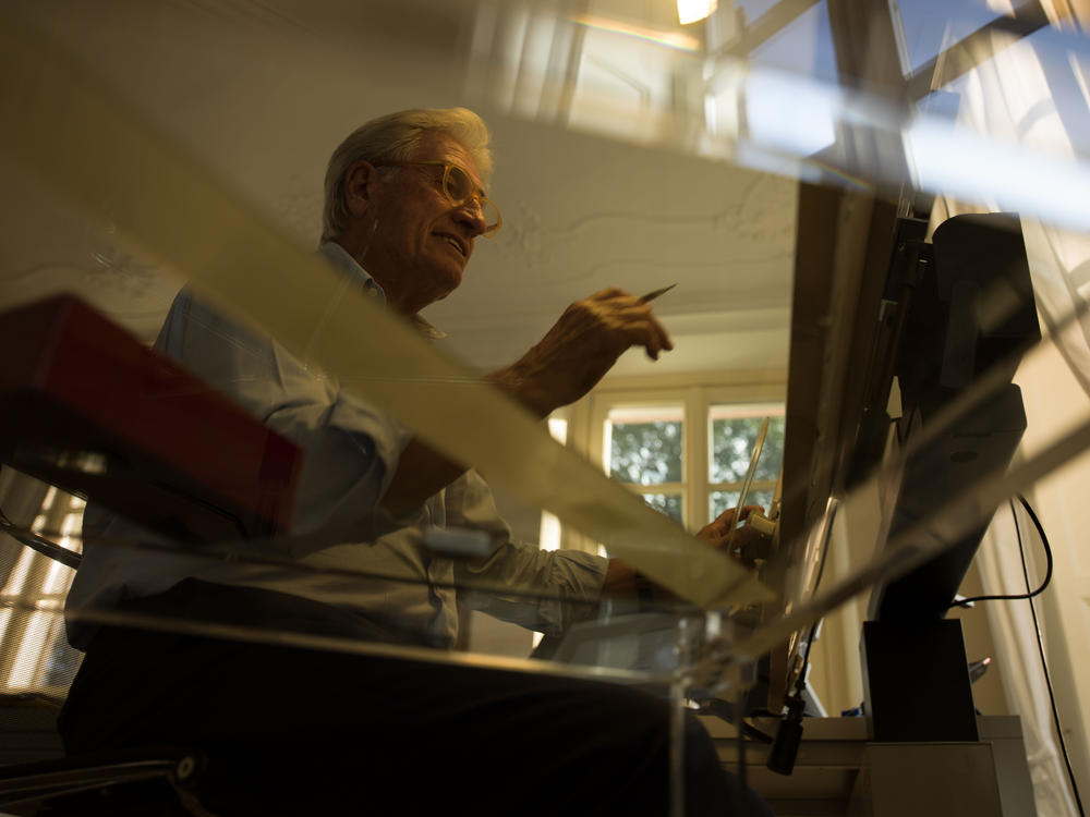Giorgetto Giugiaro in his office. The Italian designer is working on the new car design for Bizzarrini called the Giotto, he told NPR.