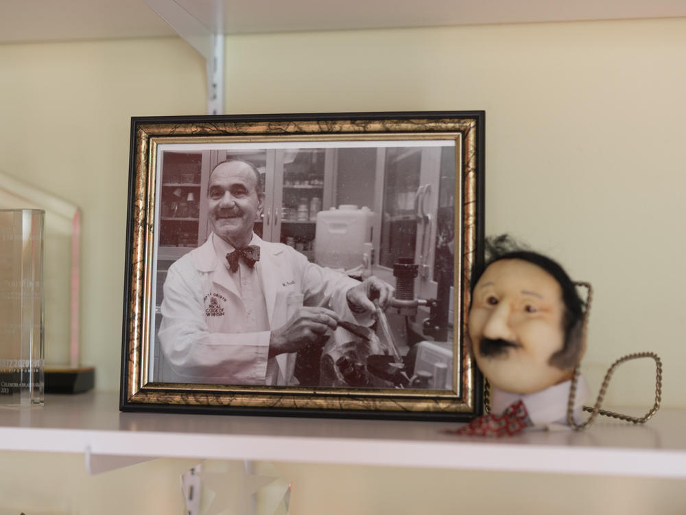 A photo of Dr. Roland Pattillo sits in the living room of Pat Pattillo.
