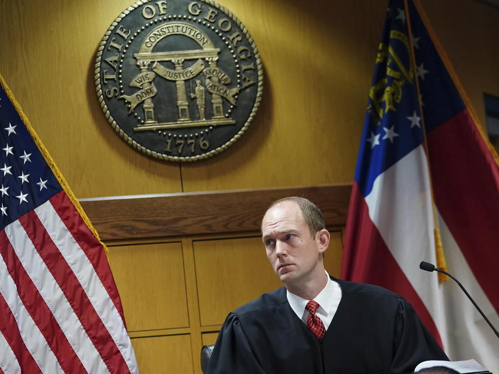 Fulton County Superior Court Judge Scott McAfee is seen on the bench during a guilty plea by Jenna Ellis on Oct. 24 in Atlanta.