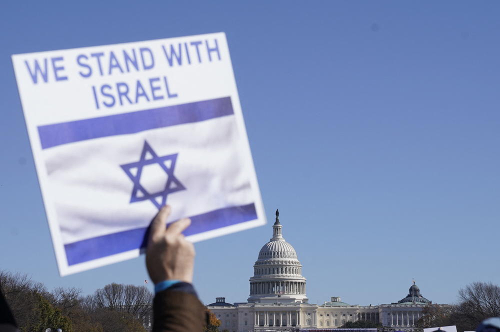 Thousands of demonstrators in support of Israel gather on the National Mall in Washington Tuesday.