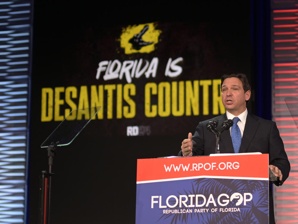 Republican presidential candidate Florida Gov. Ron DeSantis speaks to attendees at the Republican Party of Florida Freedom Summit on Nov. 4, 2023 in Kissimmee, Fla.