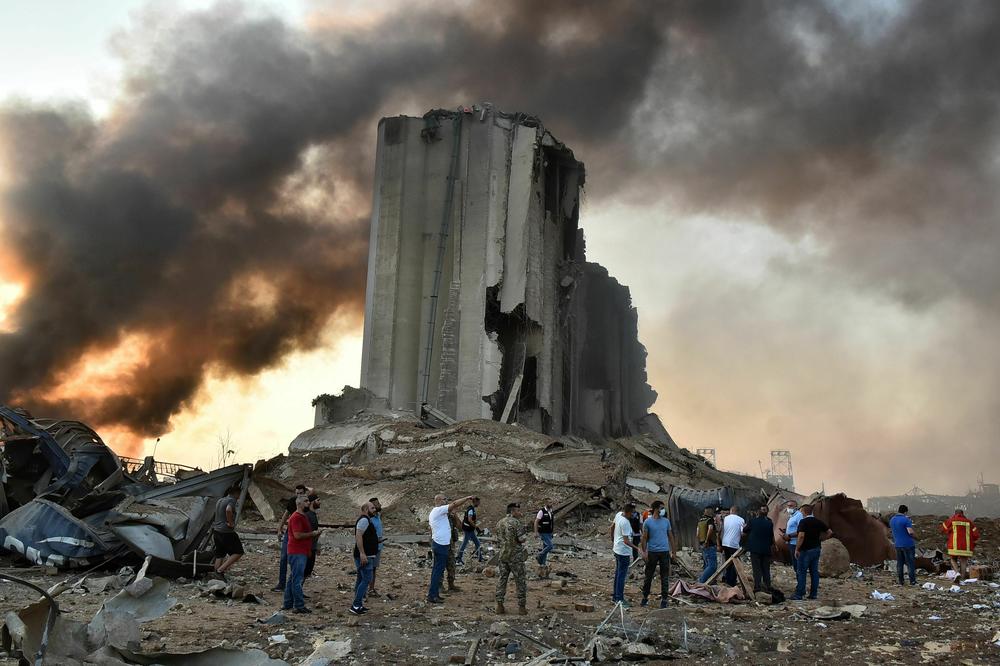 A destroyed silo is seen at the scene of an explosion at the port in the Lebanese capital, Beirut, on Aug. 4, 2020.