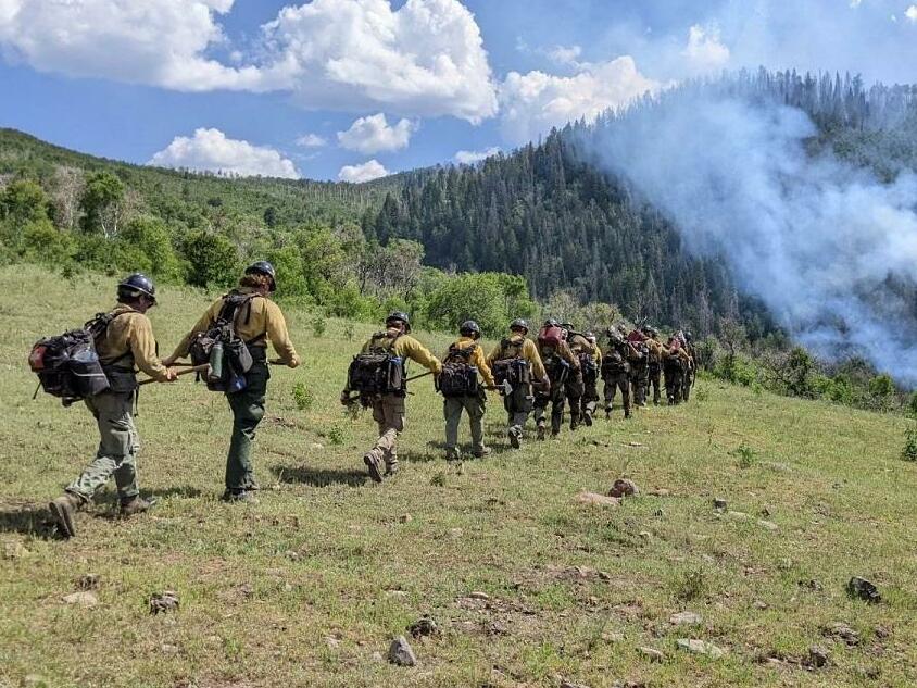 Wildland firefighters on the Spring Creek Fire in Colorado on July 2, 2023.